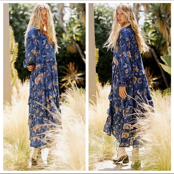Spell & The Gypsy Blue Aurora stunning maxi tiered stunning bohemian dress. - Picture 3 of 16